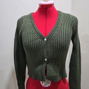 Fashion Nova Forest Green Ribbed Cardigan